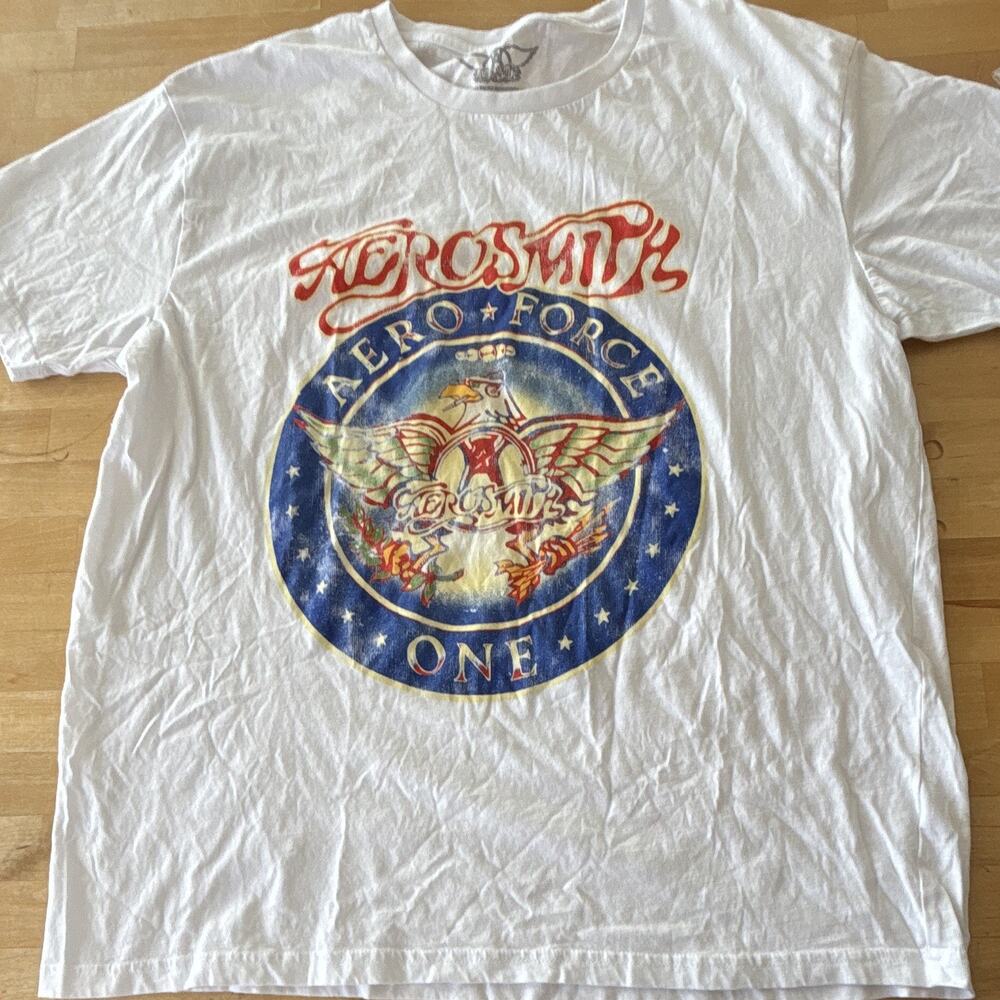 Aerosmith Aero Force One White Graphic T-Shirt Size XL Rock & Pop Music